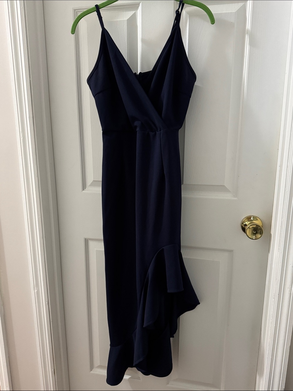Classic Navy V-Neck Ruffle Hem Dress